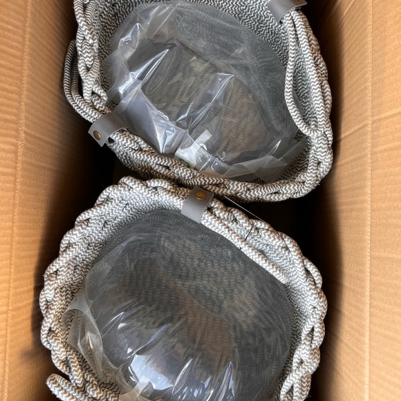 Set of 2 - Project 62 Coiled Rope Fishtail Weave Basket with Faux Leather Accent - Picture 5 of 7